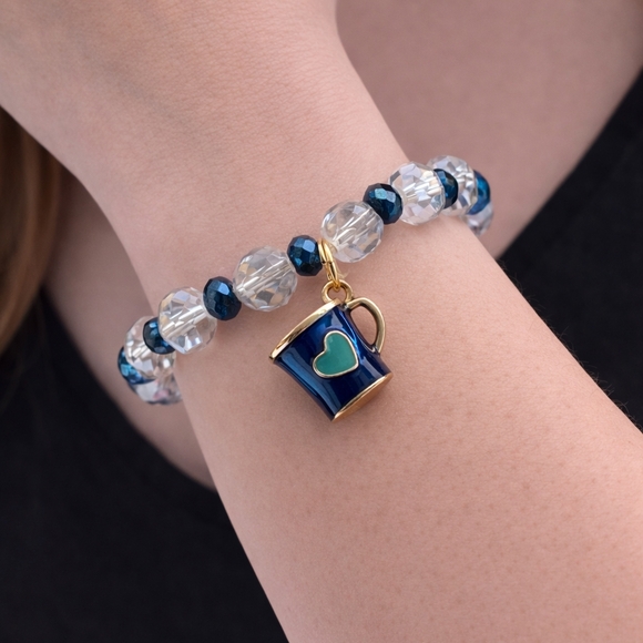 Jewelry - Blue and Silver Beaded Bracelet with Charm